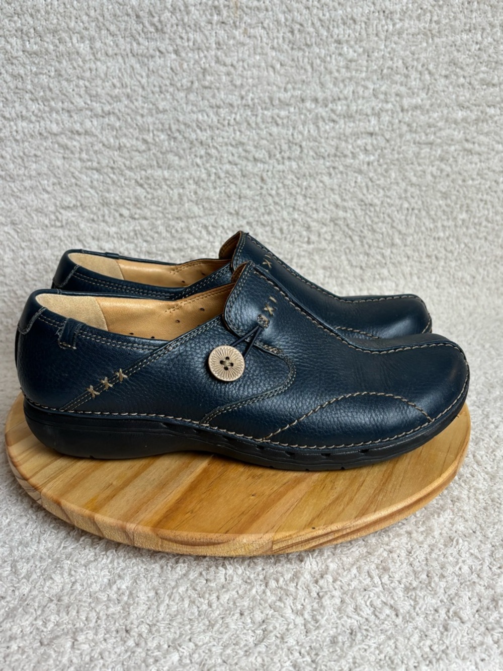 Clarks Unstructured Shoes Womens 7.5 Un.Loop Casual Comfort Ortho Loafer in Blue
